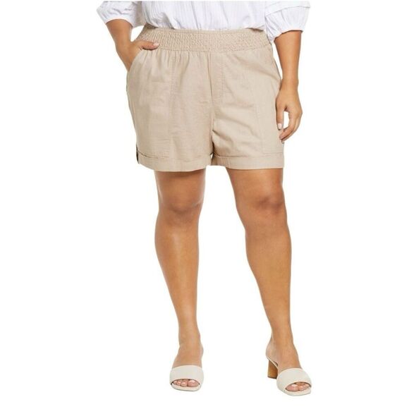 WIT & WISDOM Tan Skyrise Linen Smocked Waist Shorts Size Medium - Picture 11 of 11